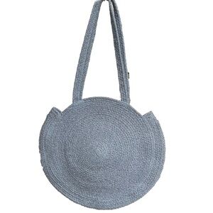 NEW Magid Beach Bag Circle Woven Jute Large Tote Shoulder HANDMADE Blue Silver